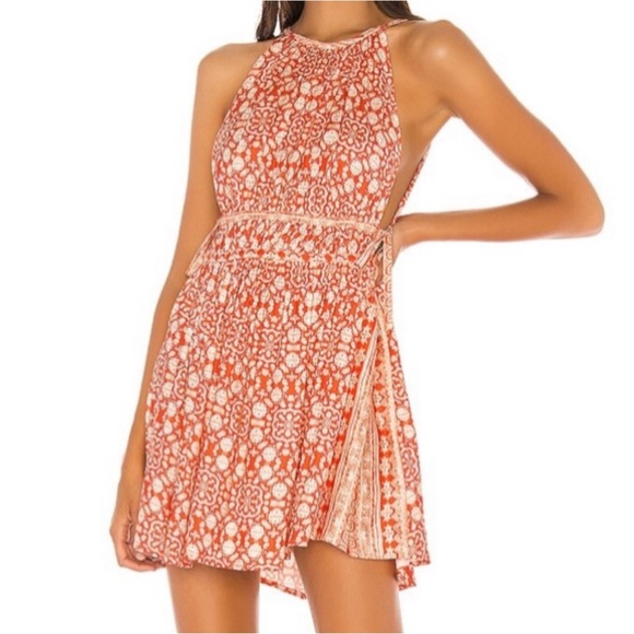 Free People Mid Summers Day Printed Halter Orange Tunic Top or Dress Size Small - Picture 2 of 8